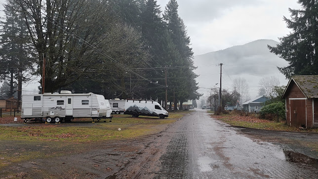 wet park road with campers